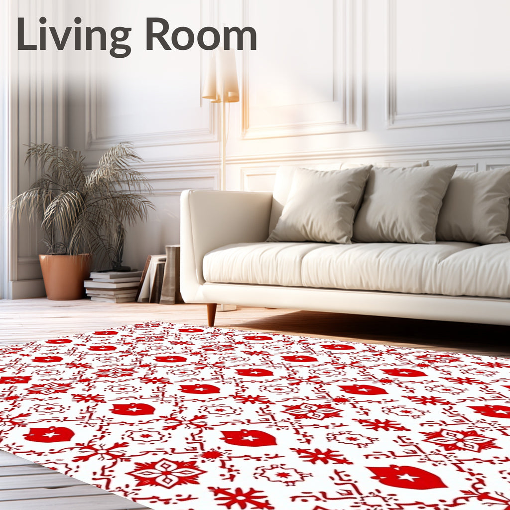 Traditional Red And White Heart Medallion Rug