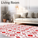 Traditional Red And White Heart Medallion Rug