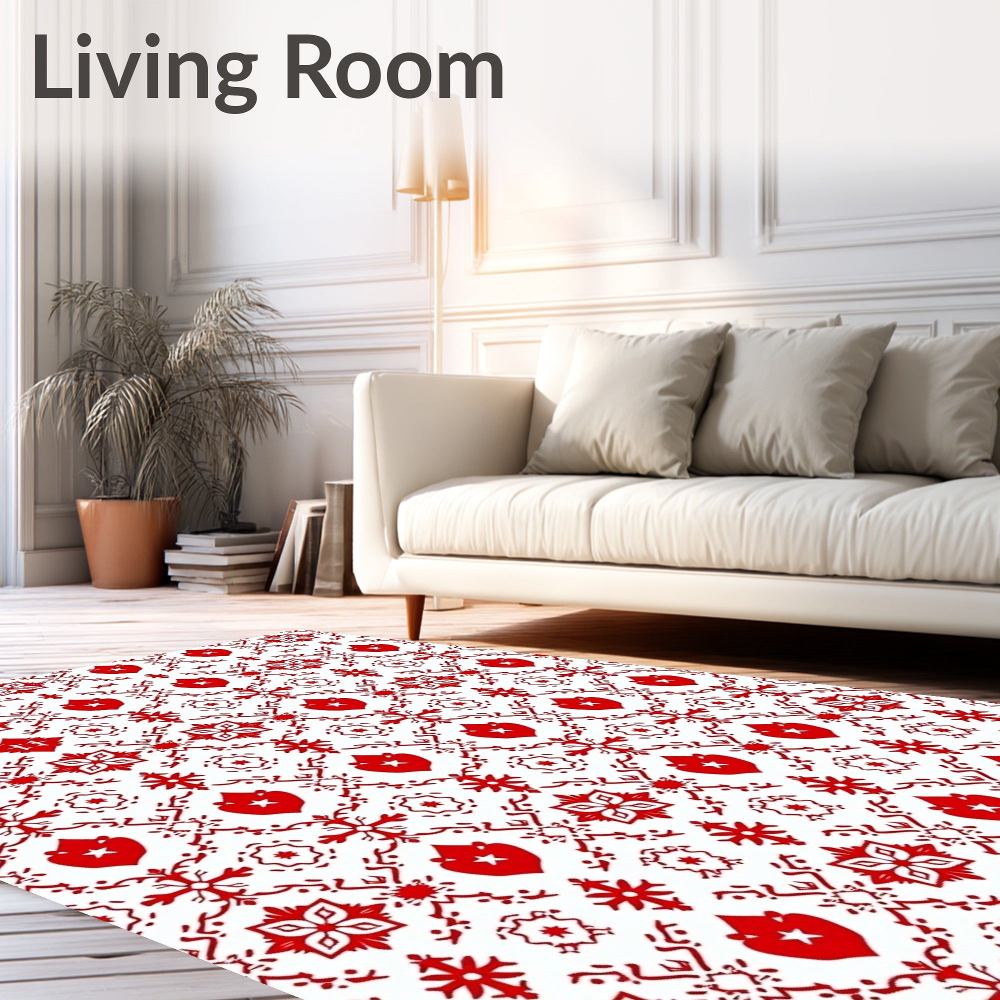 Traditional Red And White Heart Medallion Rug