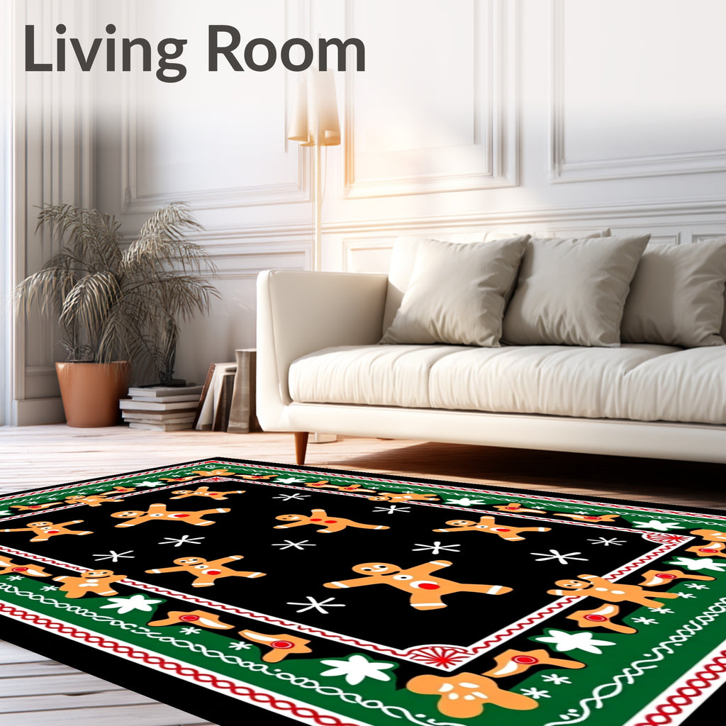 Whimsical Gingerbread Men Snowflakes Border Rug