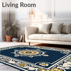Elegant Navy Gold Medallion Border Rug