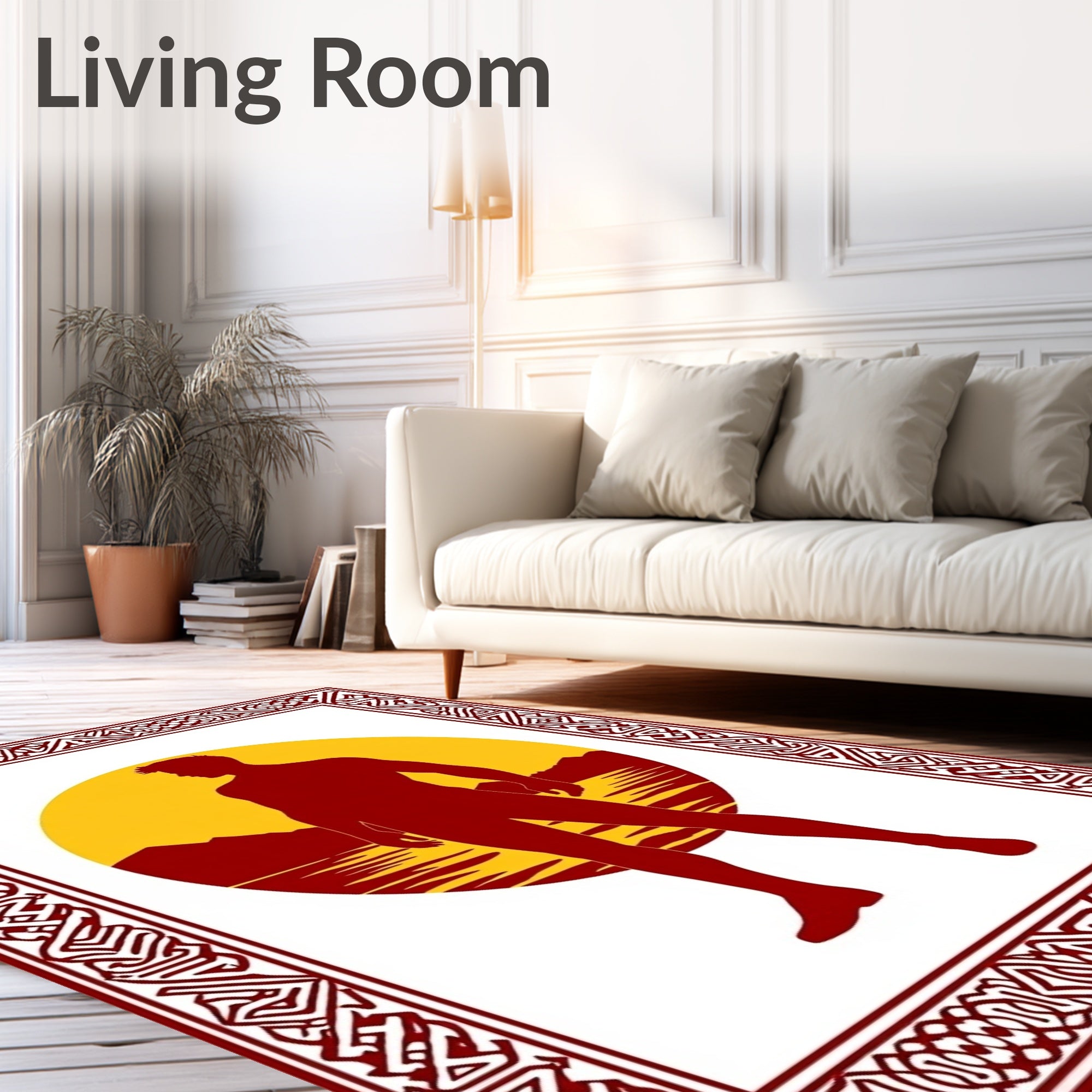 Deep Red Male Silhouette Sunscape Rug