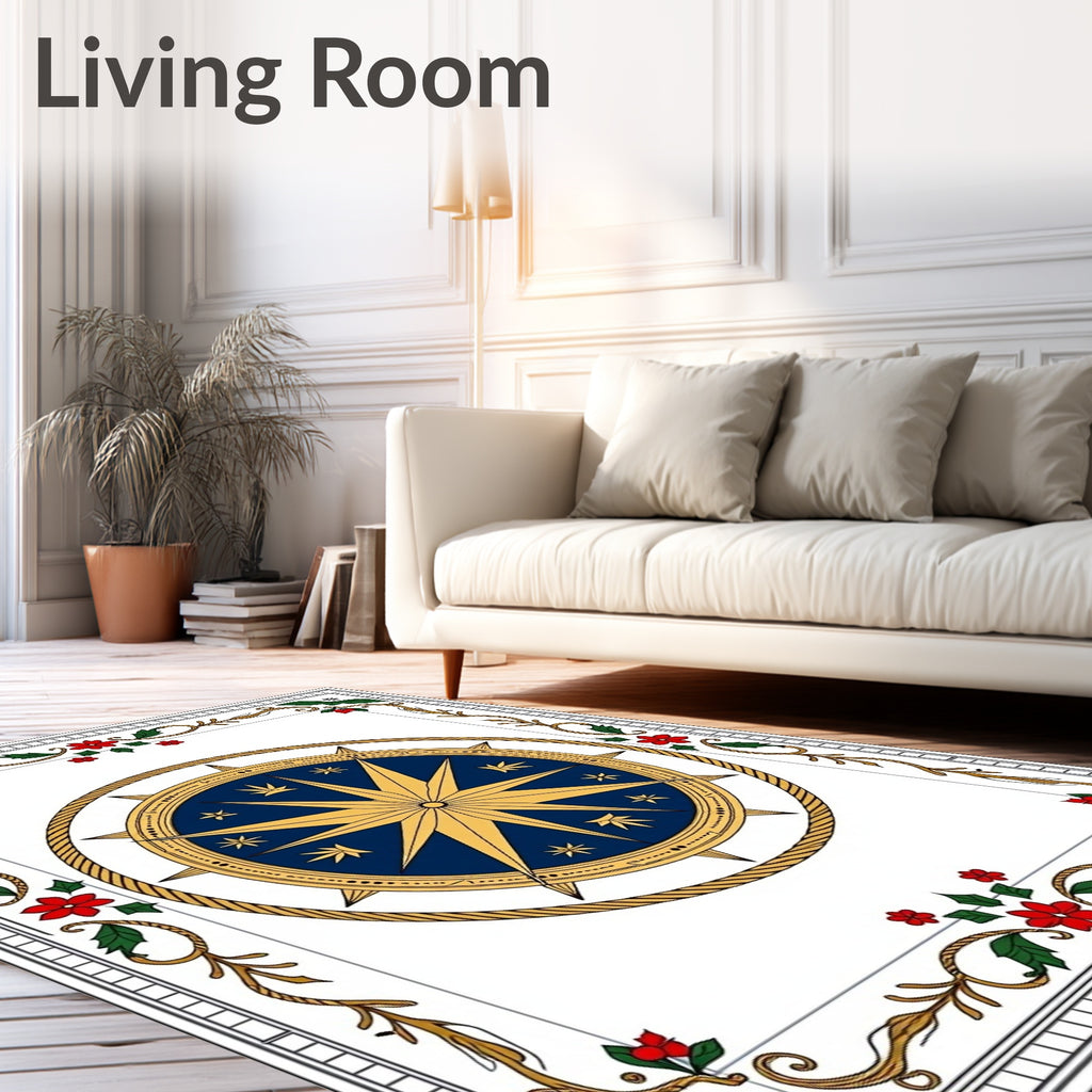 Nautical Blue Golden Compass Rose Rug