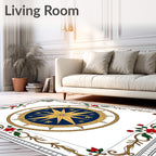 Nautical Blue Golden Compass Rose Rug