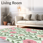 Soft Pink Rose Vines Garden Rug