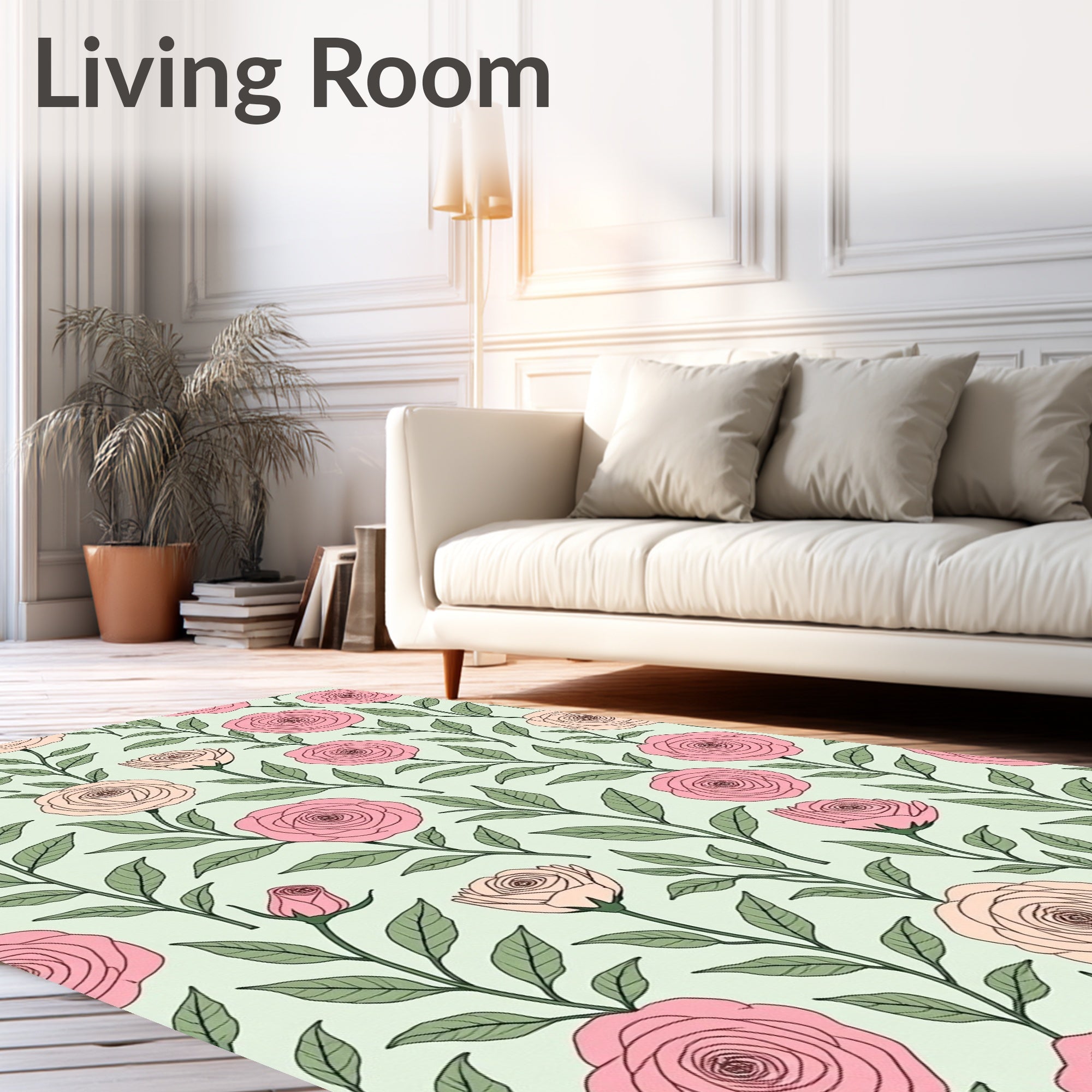 Soft Pink Rose Vines Garden Rug