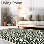 Intricate Black Cream Floral Scroll Rug