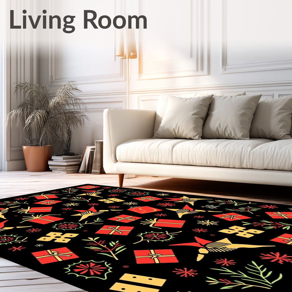 Red Gold Festive Gift Collage Rug