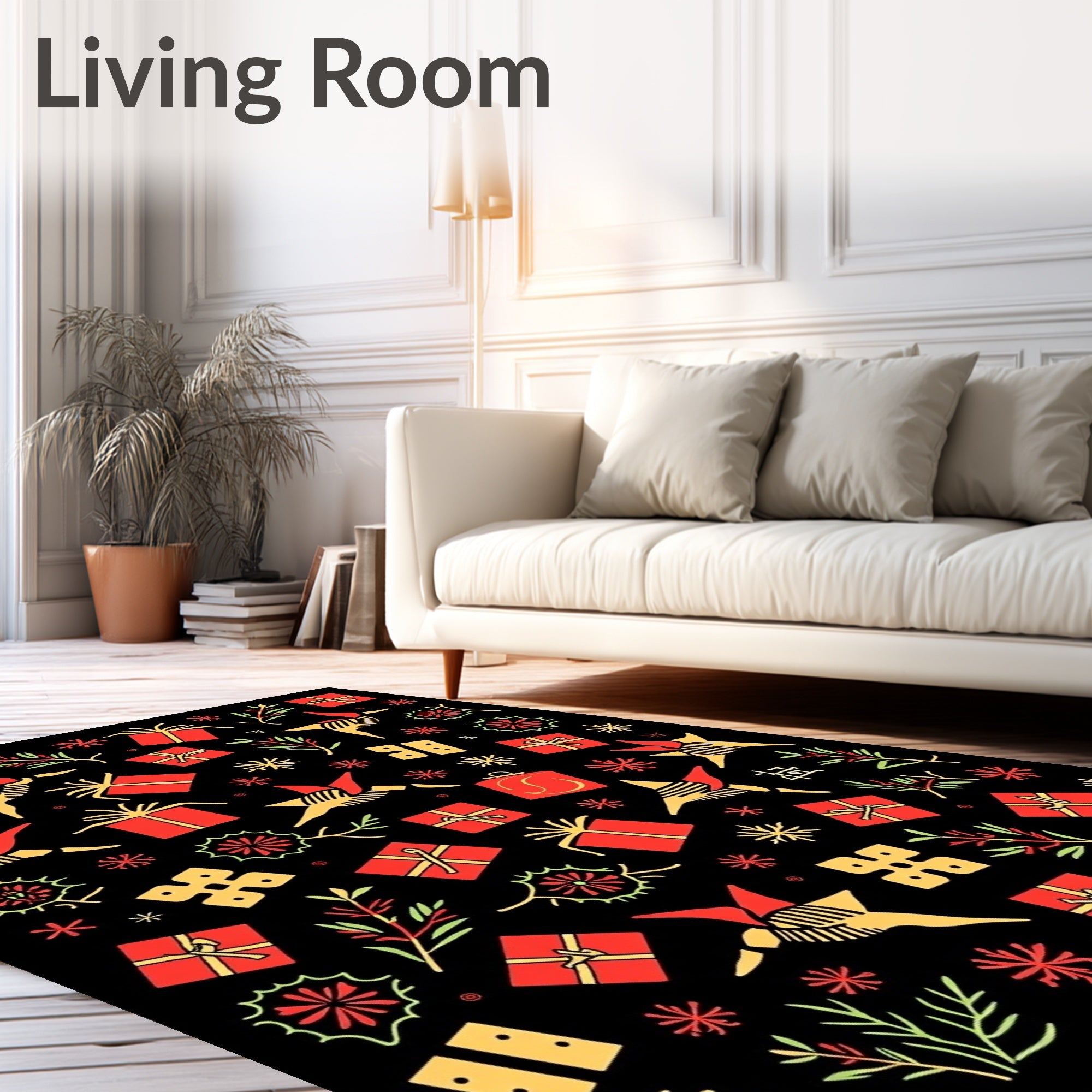 Red Gold Festive Gift Collage Rug