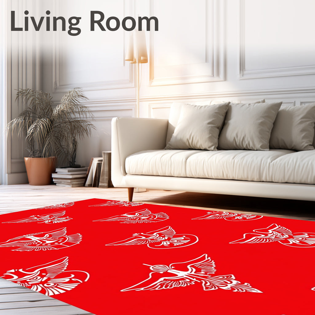 Crimson White Eagle Heraldic Medallion Rug