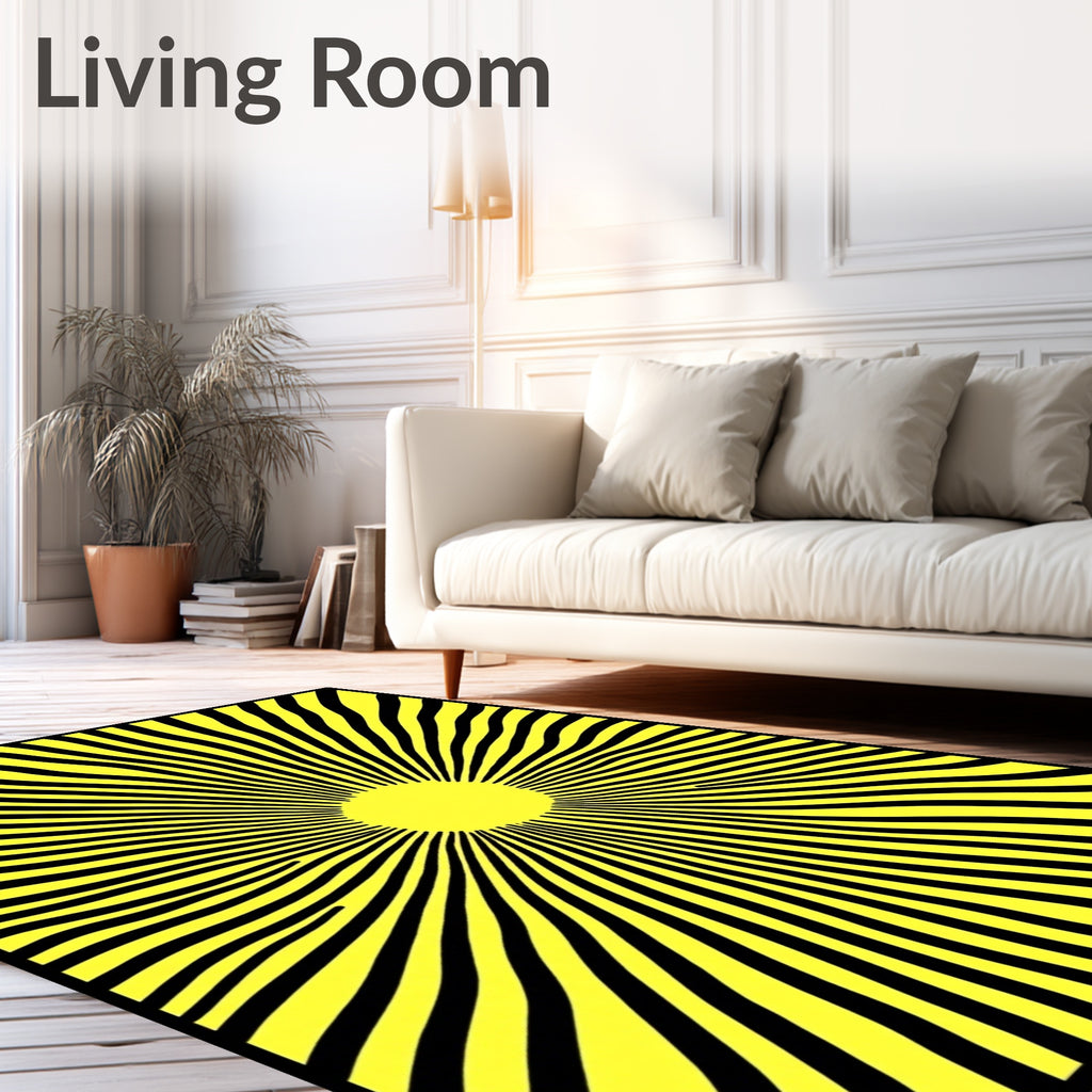 Yellow Black Sunburst Rays Rug