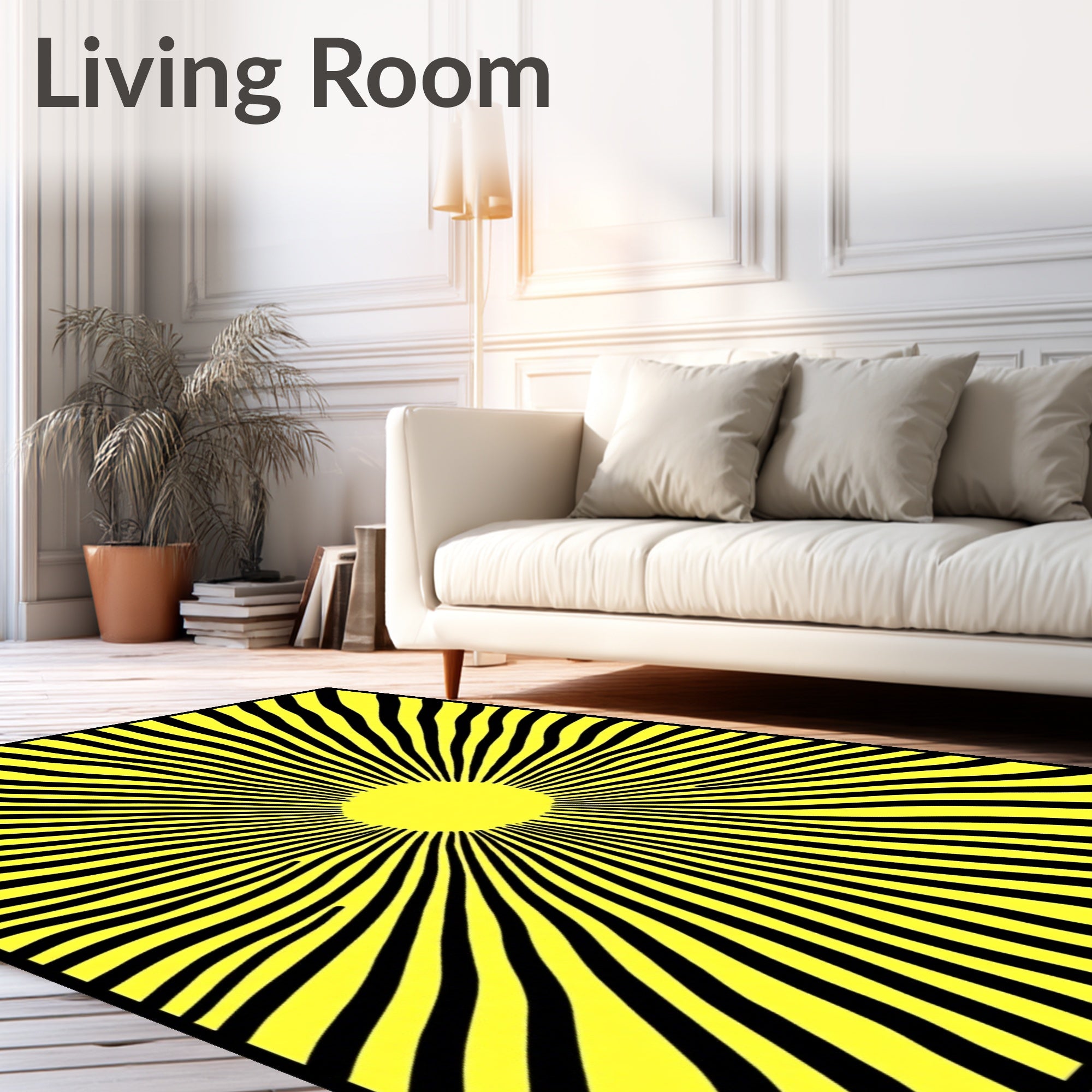Yellow Black Sunburst Rays Rug