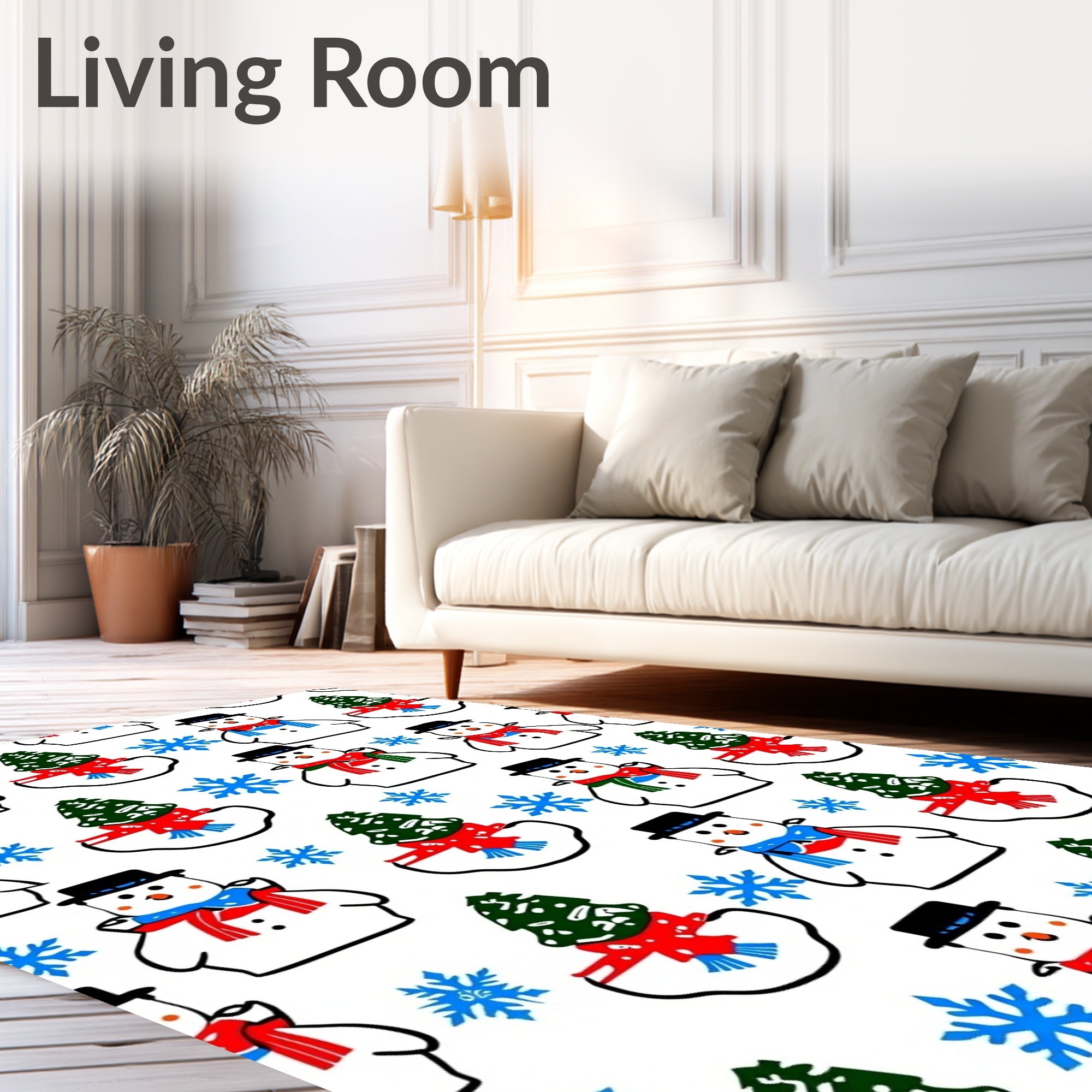 Playful Snowmen Christmas Trees Snowflakes Rug