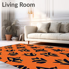 Orange and Navy Abstract Floral Shapes Rug