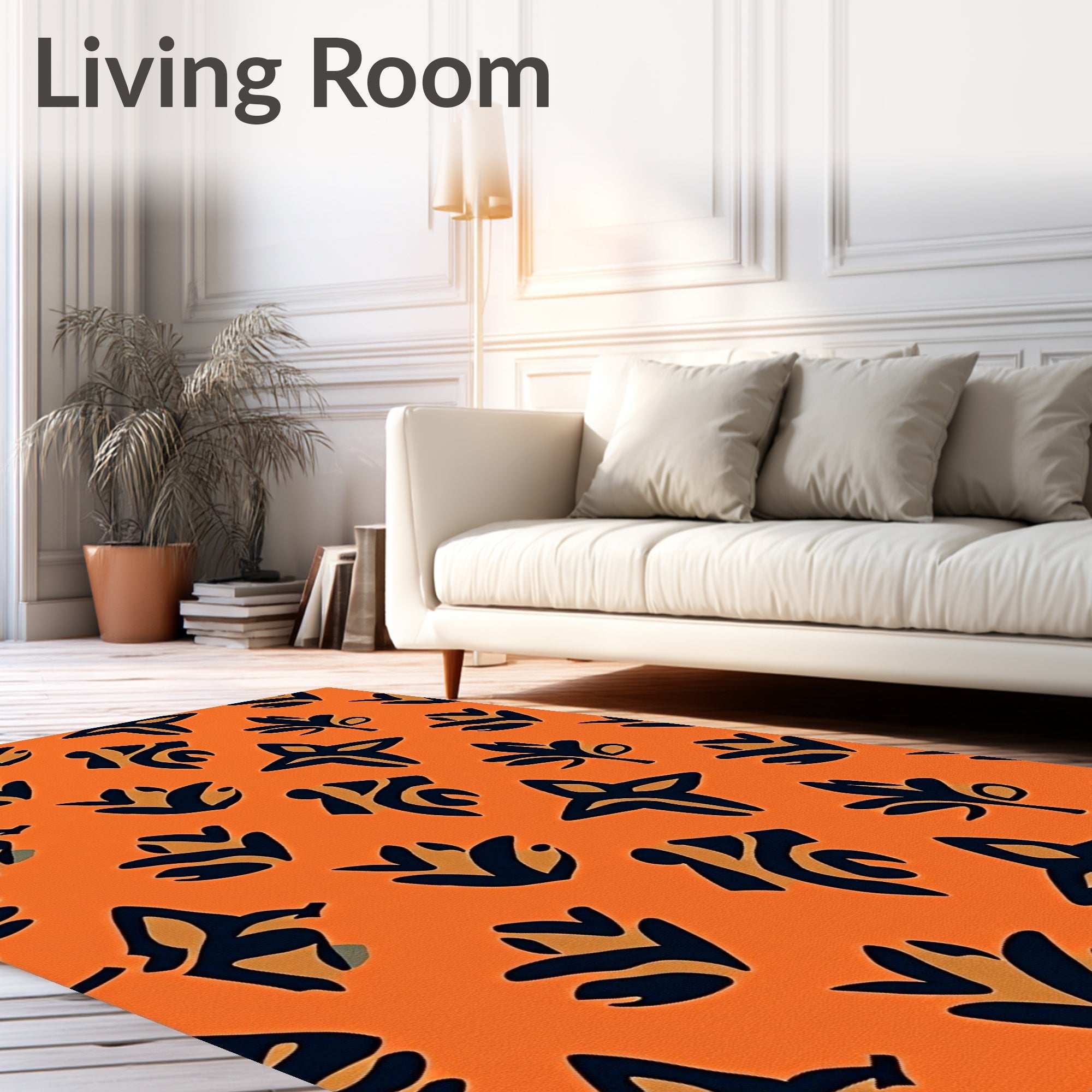 Orange and Navy Abstract Floral Shapes Rug