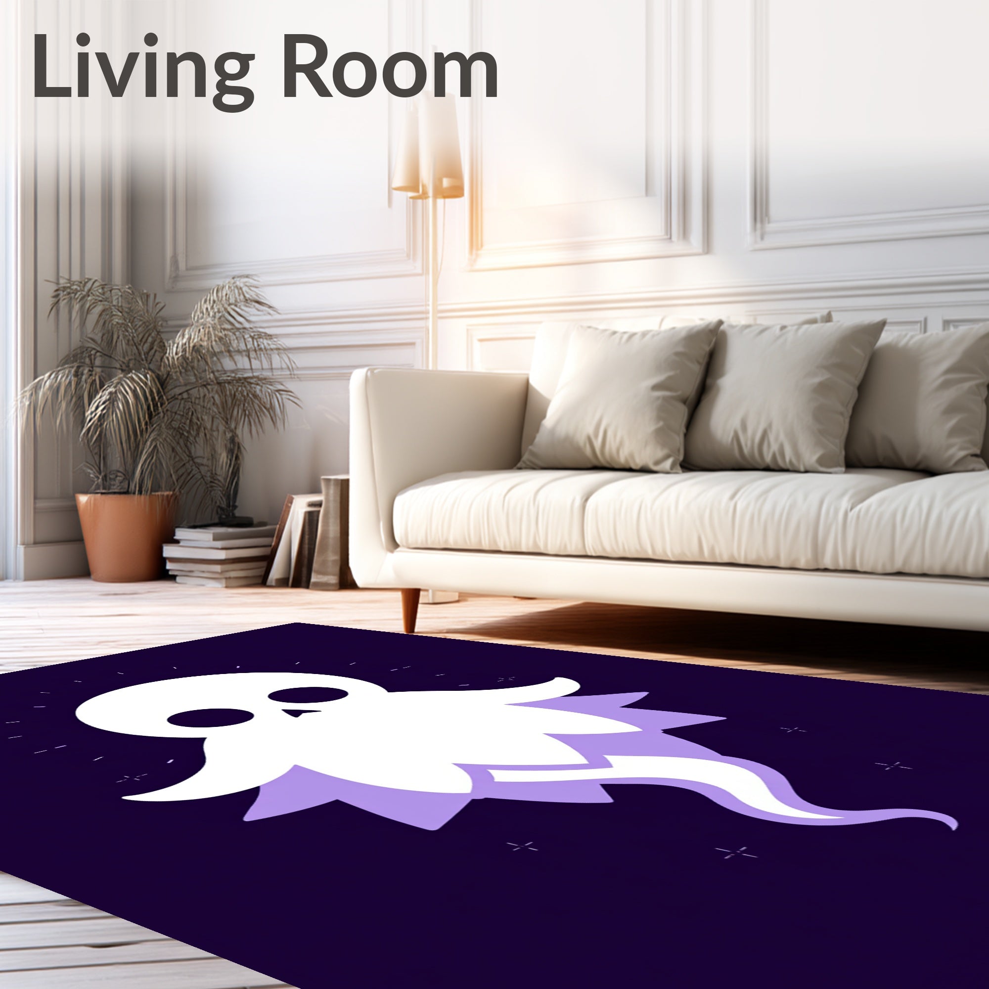 Whimsical White Ghost Lavender Aura Rug