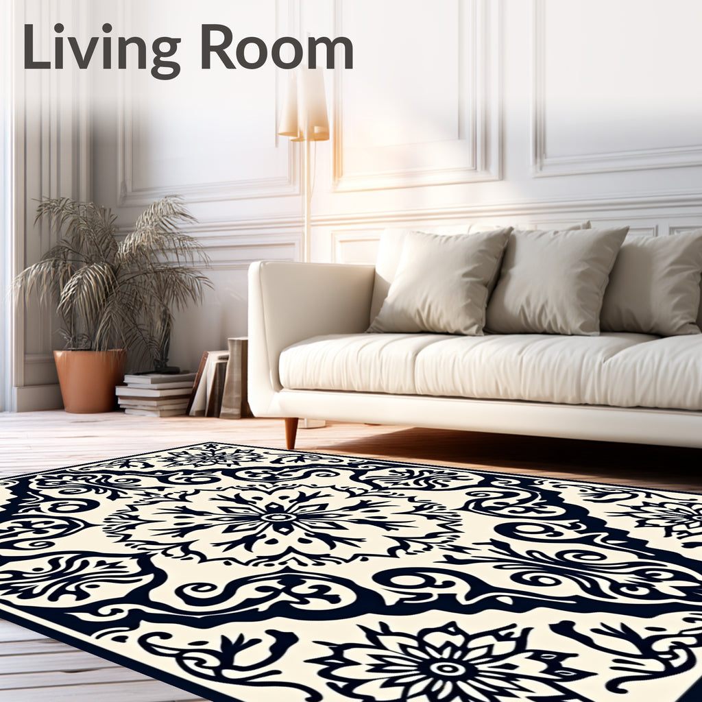Dark Navy Floral Medallion Ornament Rug