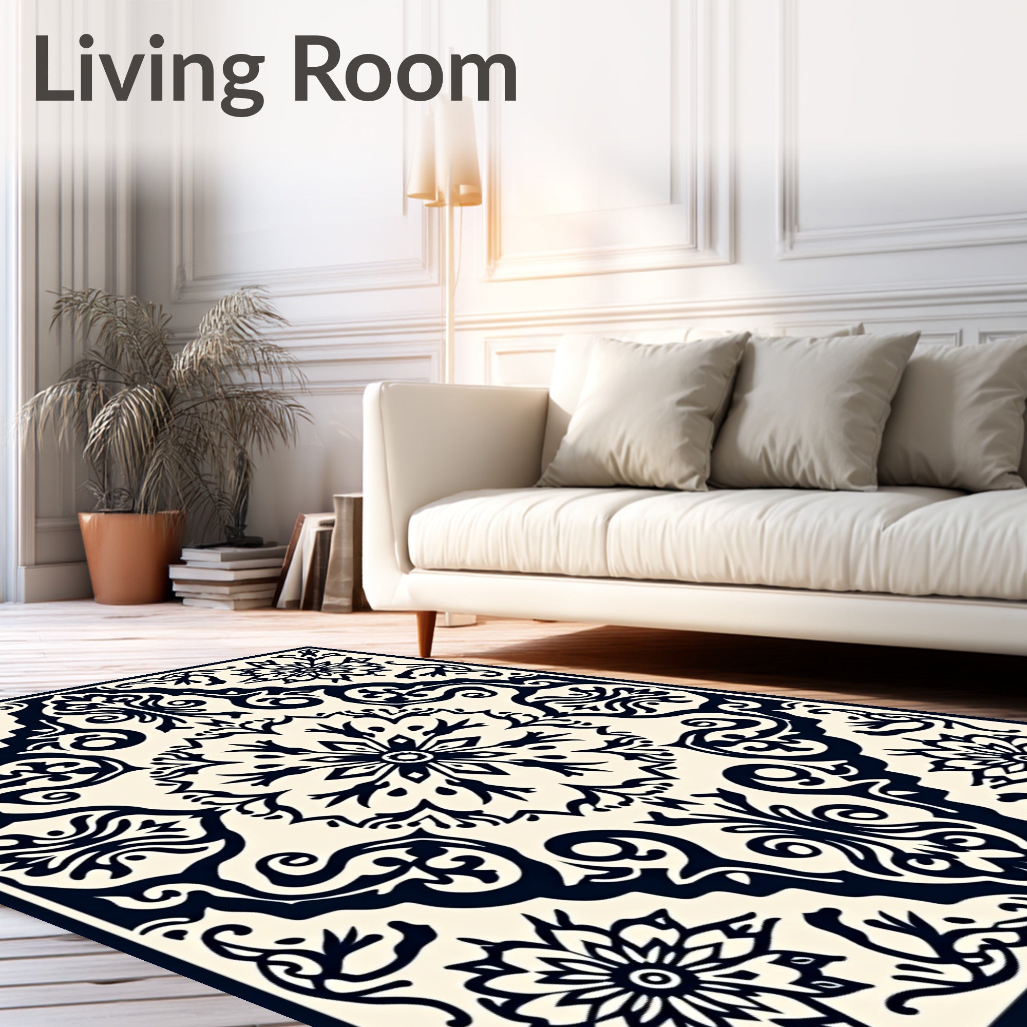 Dark Navy Floral Medallion Ornament Rug