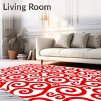 Crimson Coiled Curls Over White Rug