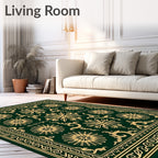 Deep Emerald Golden Floral Arrangement Rug