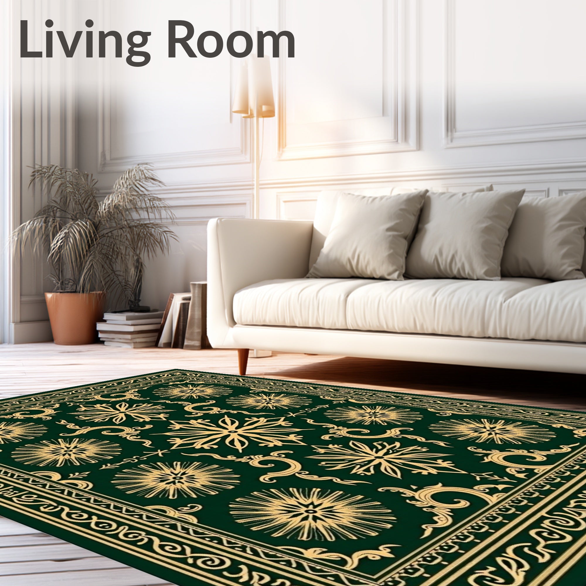 Deep Emerald Golden Floral Arrangement Rug