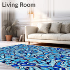 Symmetrical Blue White Organic Bloom Rug