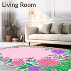 Pink Floral Garden Butterflies Rug