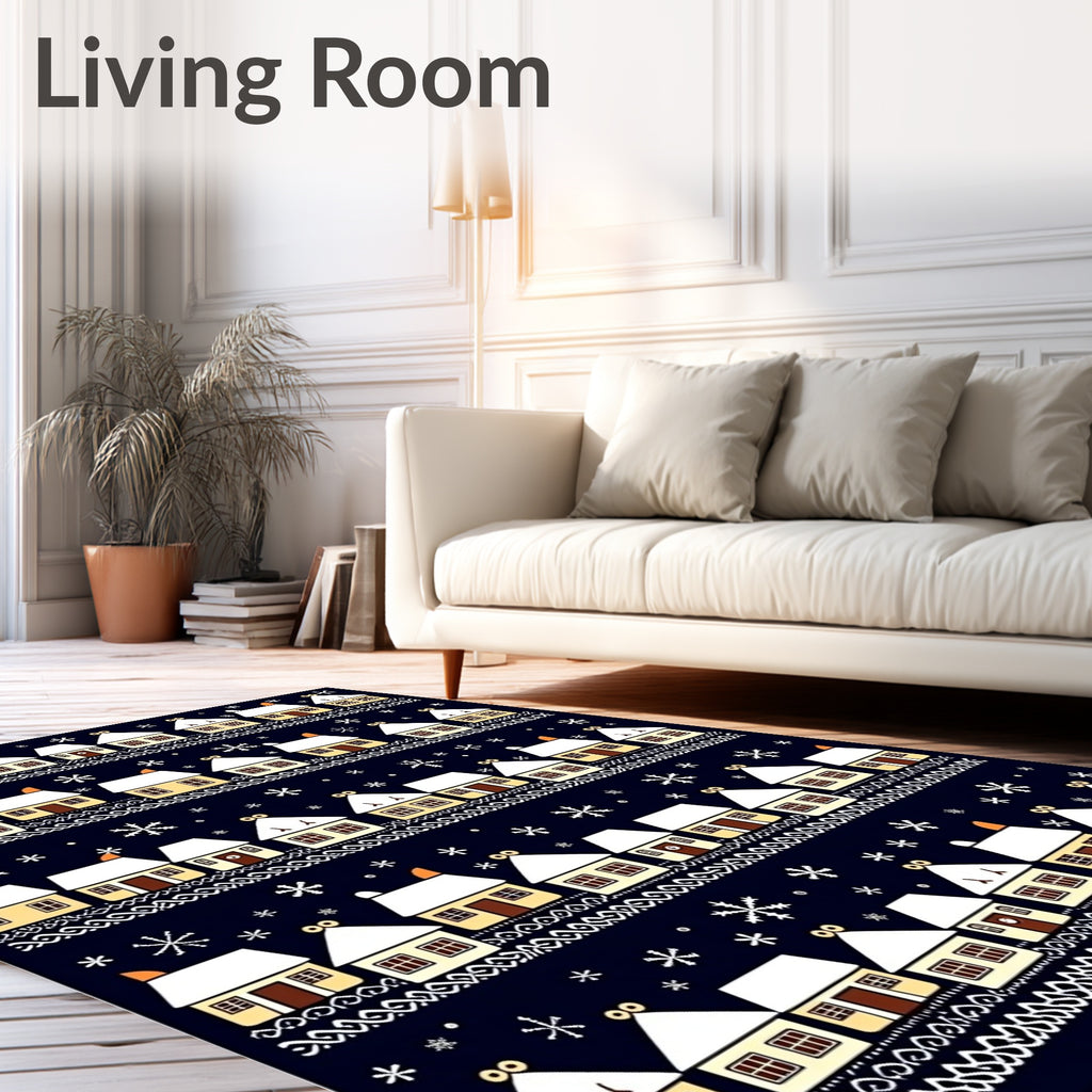 Winter Village Snowflakes Snowy Houses Rug