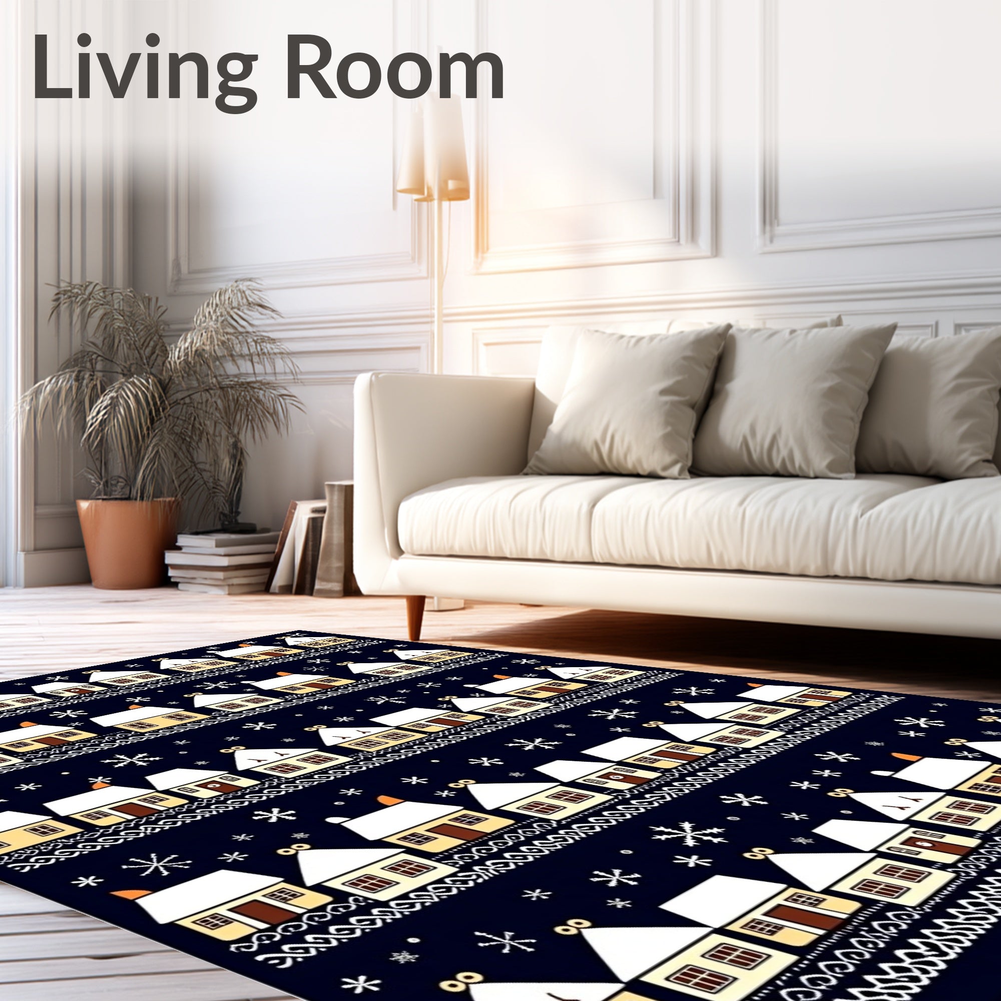 Winter Village Snowflakes Snowy Houses Rug