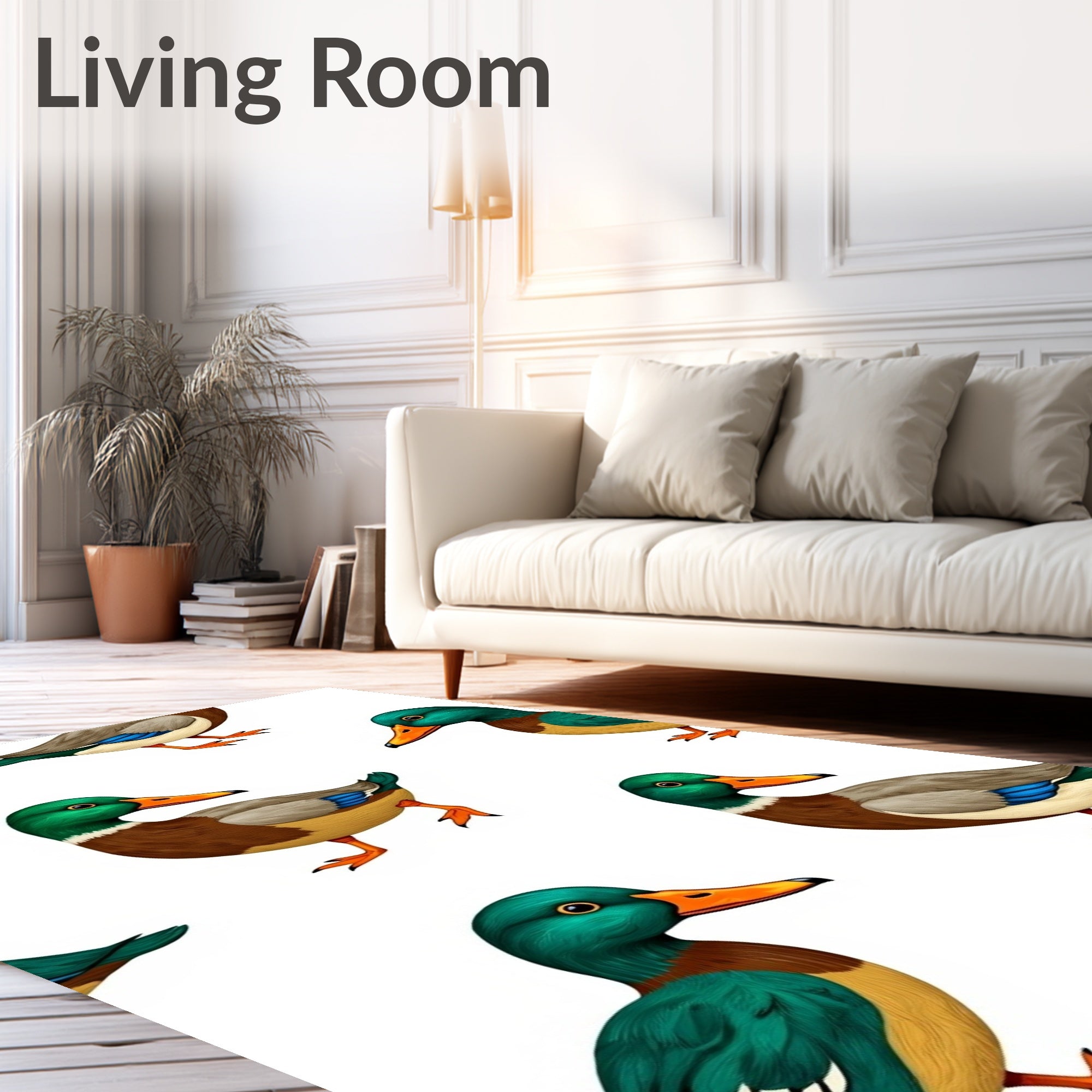 Whimsical Ducklings Green Teal And Orange Rug