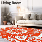 Fiery Orange White Floral Mandala Rug