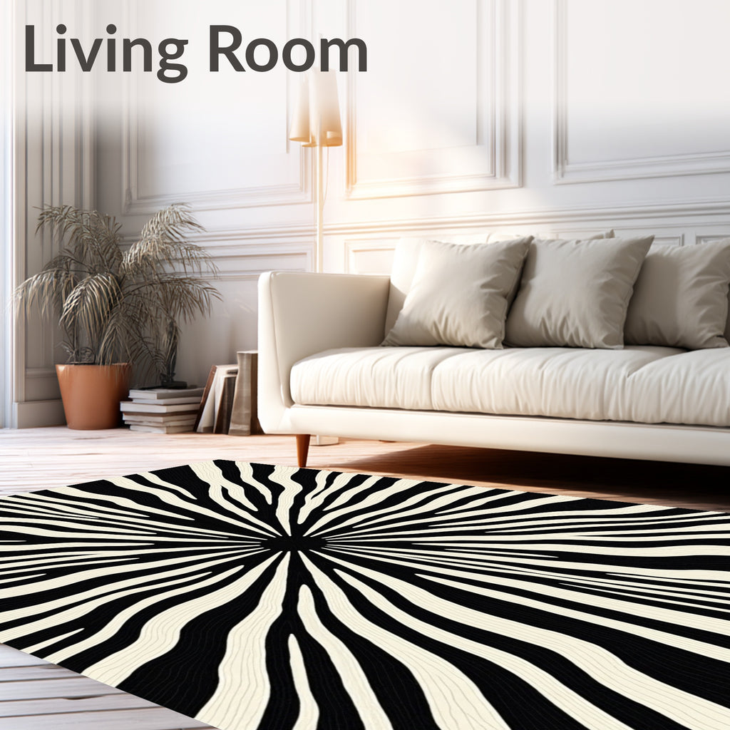 Radiating Black Cream Stripe Sunburst Rug