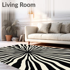 Radiating Black Cream Stripe Sunburst Rug