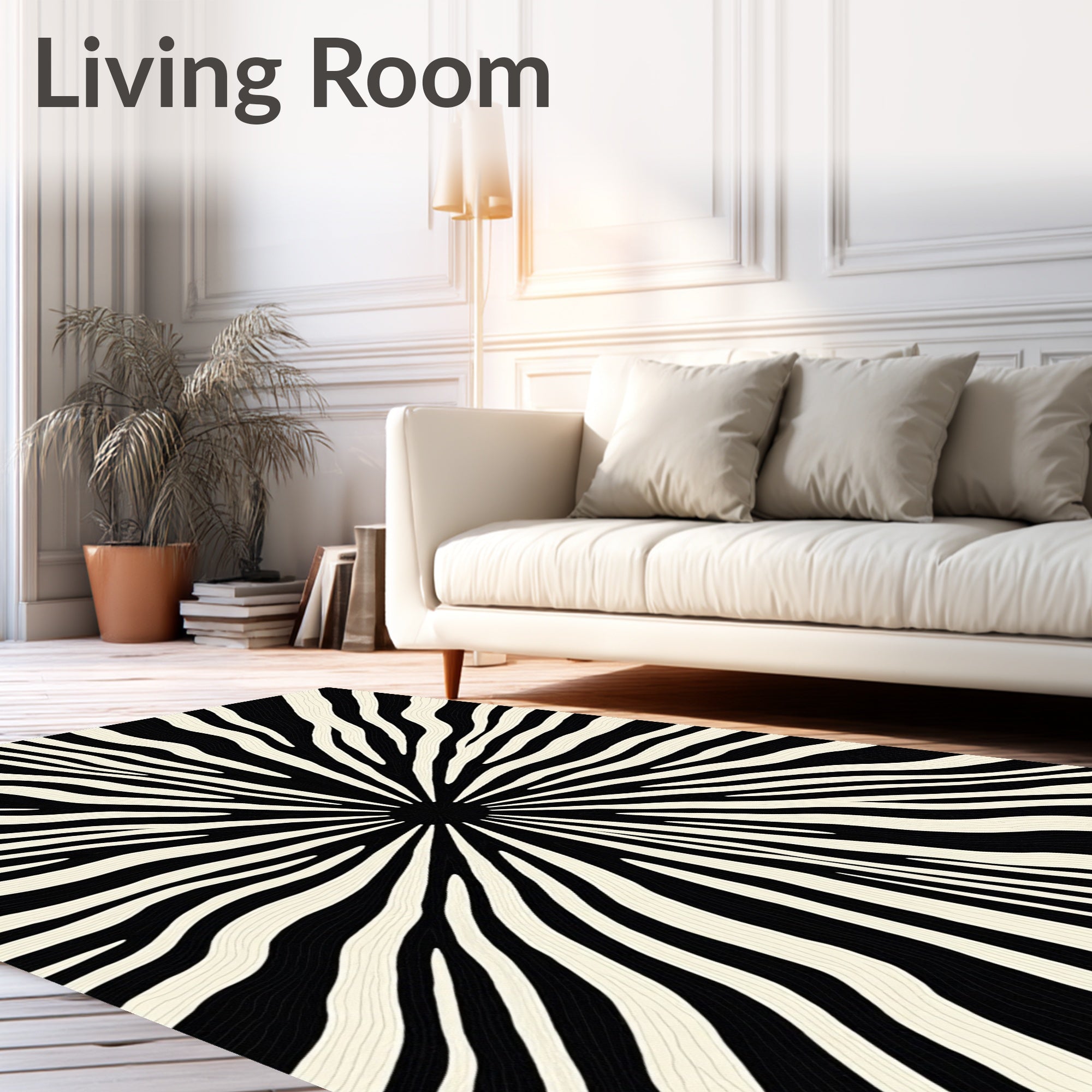 Radiating Black Cream Stripe Sunburst Rug