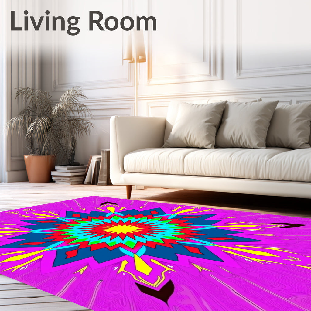 Vibrant Pink Sunburst Mandala Rug