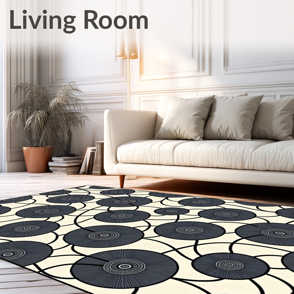 Dark Gray Circular Radiating Elements Rug