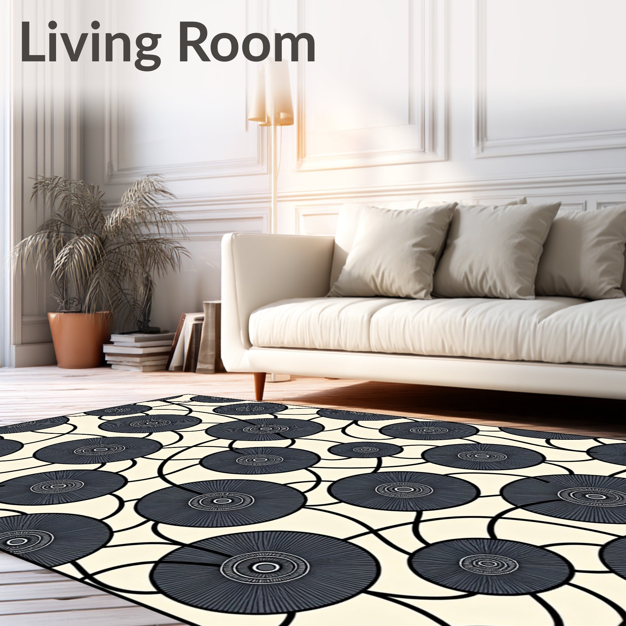 Dark Gray Circular Radiating Elements Rug