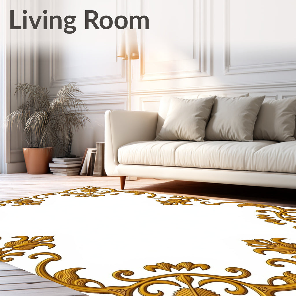 Golden Ornate Floral Corner Flourish Rug