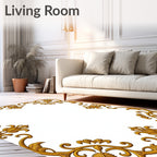 Golden Ornate Floral Corner Flourish Rug