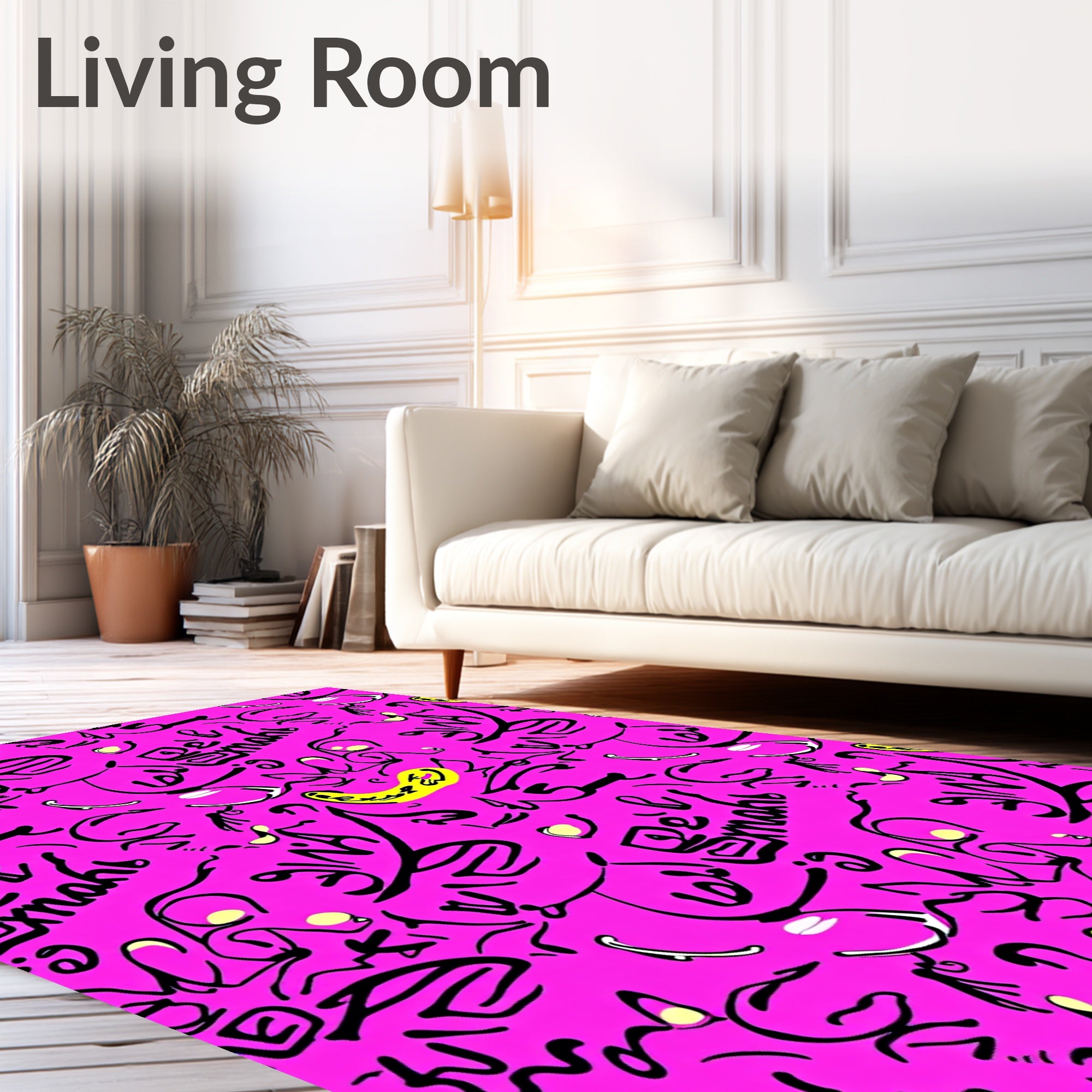 Bold Pink Graffiti Scribble Art Rug