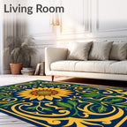 Sunflower Floral Vine Navy Rug