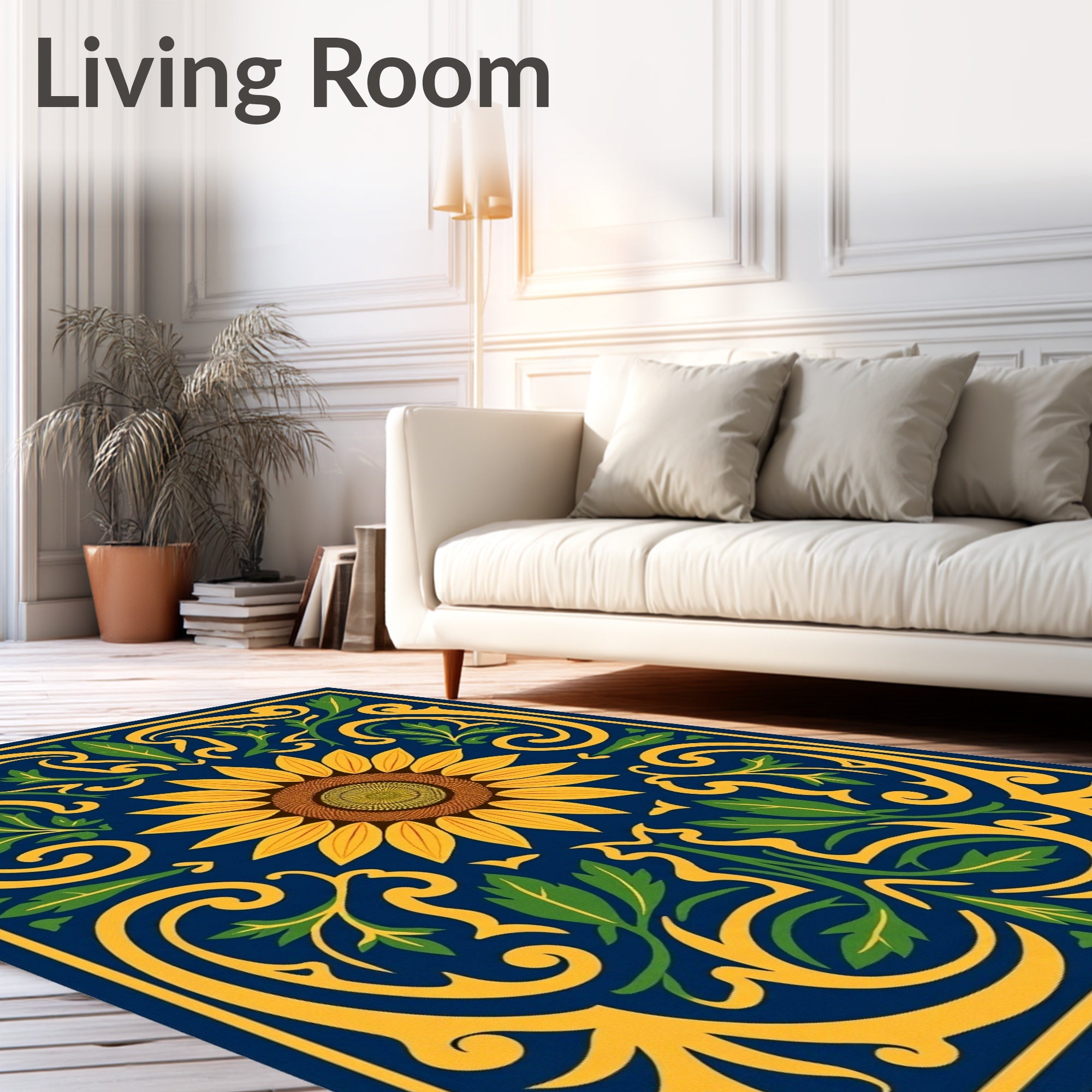 Sunflower Floral Vine Navy Rug