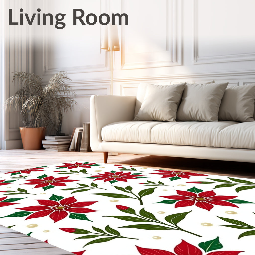 Crimson Red Bloom Green Leaf Balls Rug