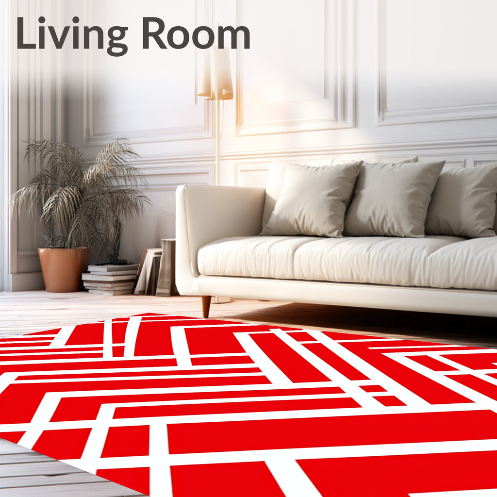 Bold Red Geometric Interlocking Lines Rug