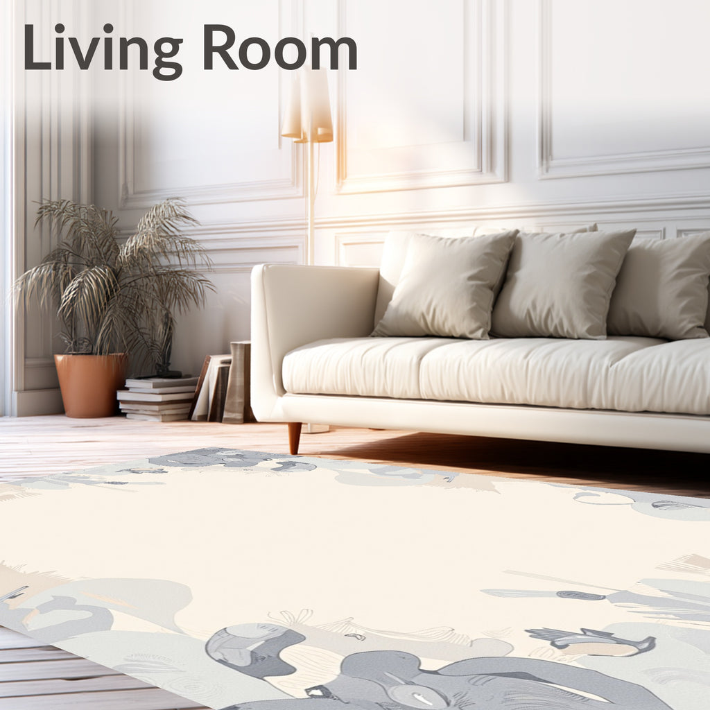 Serene Gray and Beige Abstract Shapes Rug