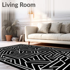 Black White Geometric Maze Lines Rug