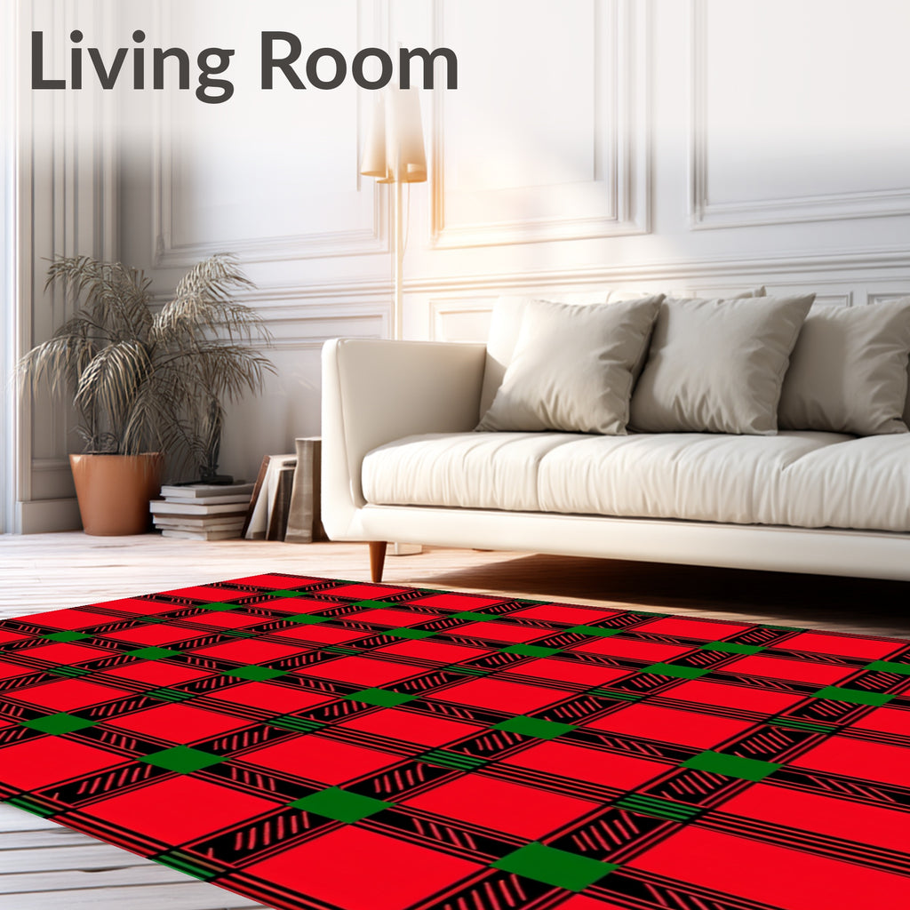Classic Red Green Plaid Squares Rug