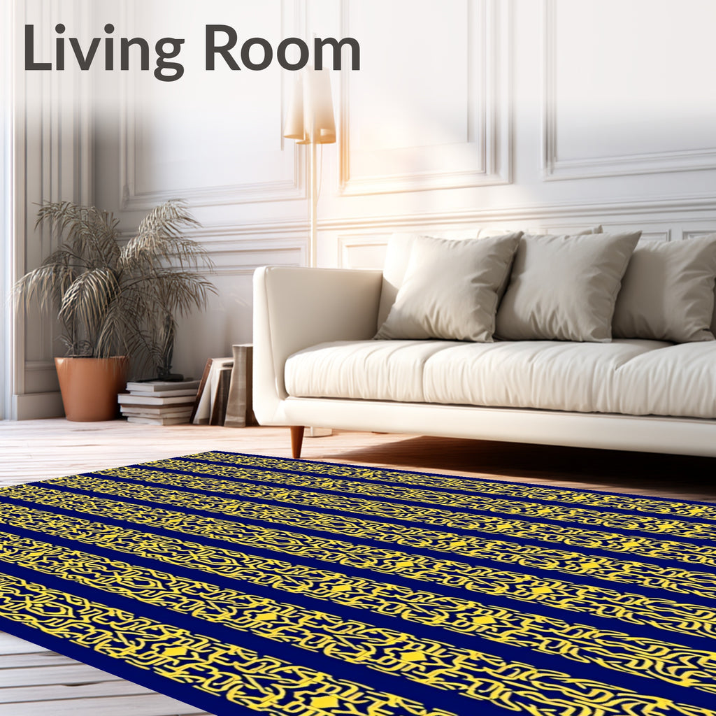 Regal Navy Golden Intricate Vertical Bands Rug