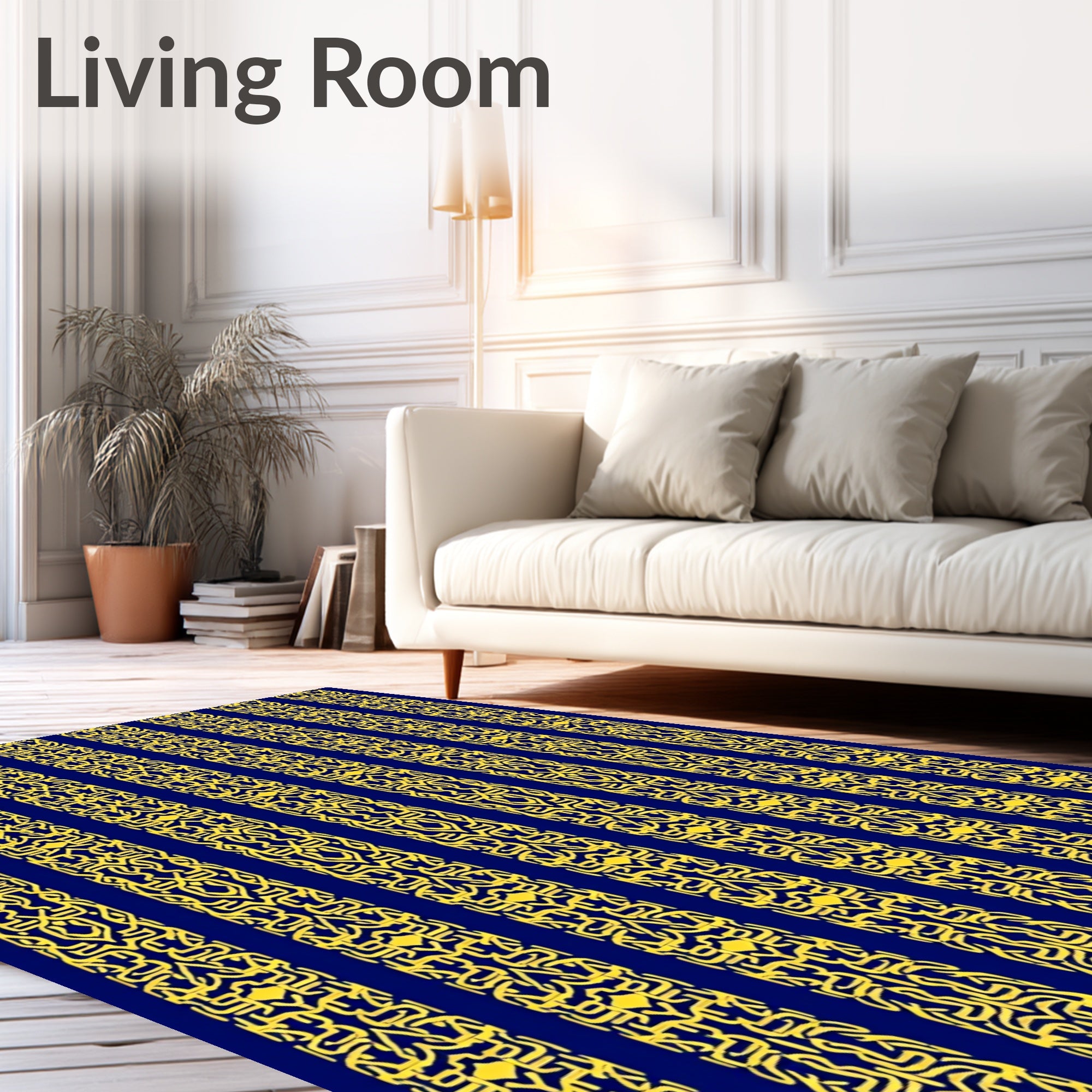 Regal Navy Golden Intricate Vertical Bands Rug