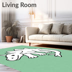 Cute White Dinosaur On Green Background Rug